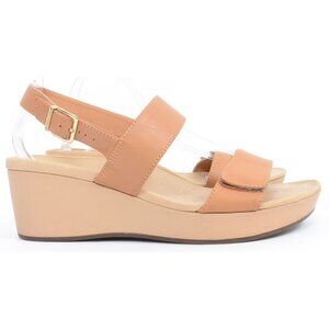 Vionic LOVELL Tan Leather Women's 10 Open Toe Wedge Platform Orthotic Sandals